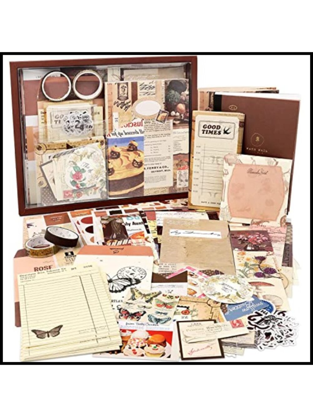 Vintage Scrapbook Kit 346pc A6 Grid Notebook Washi Stickers Junk Journal